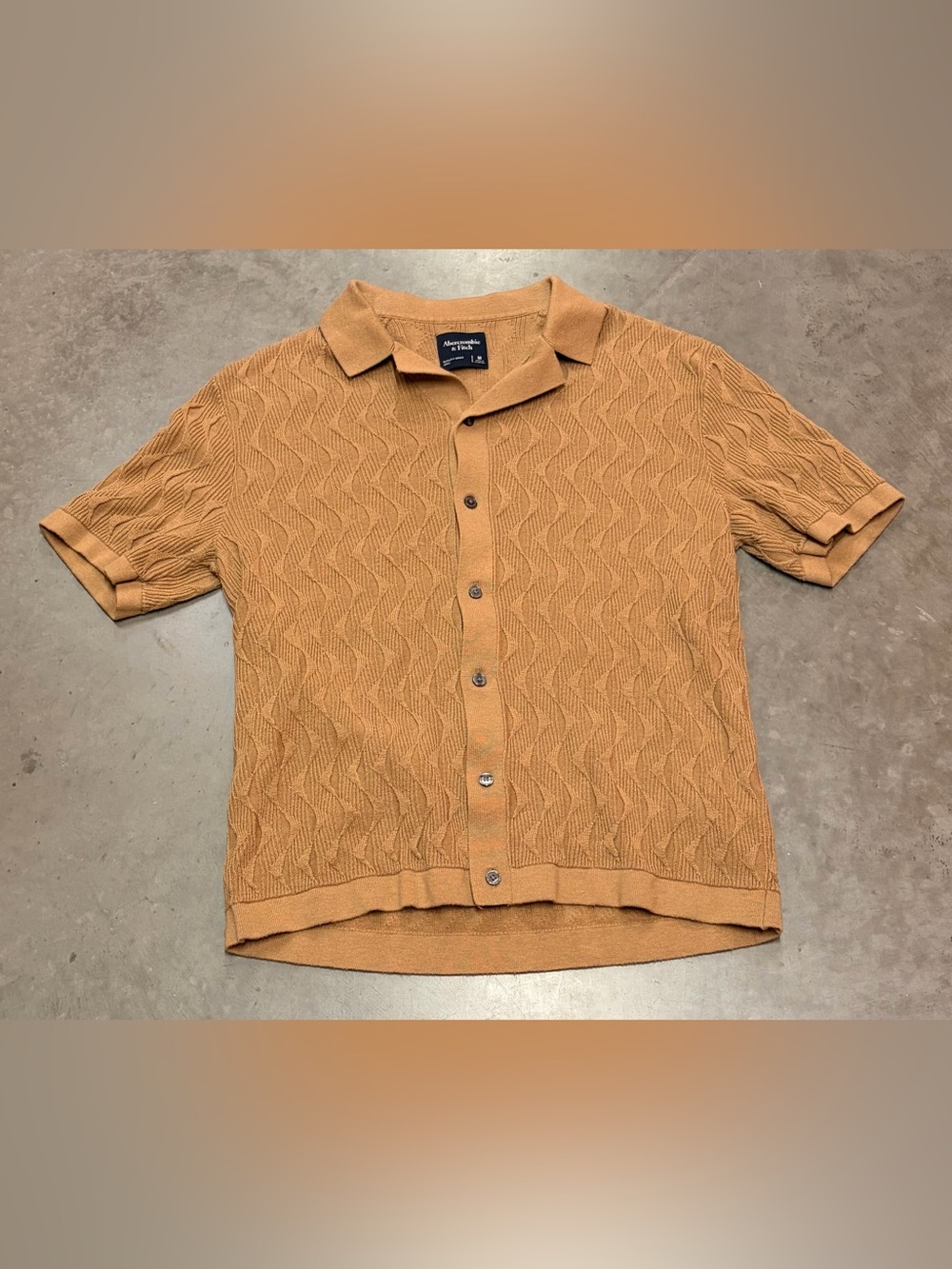 Abercrombie & Fitch Men's Camel/Tan Textured Button-Front Polo Shirt